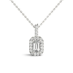 Emerald Cut Halo Pendant
