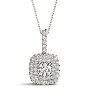 Double Cushion Halo Round Center Pendant